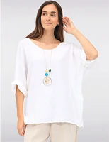 Manteaux | La maison du manteau au Québec Haut en Coton texturé à Manches 3/4 Col V Coupe Ample & Collier par Froccella
