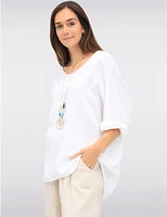 Manteaux | La maison du manteau au Québec Haut en Coton texturé à Manches 3/4 Col V Coupe Ample & Collier par Froccella