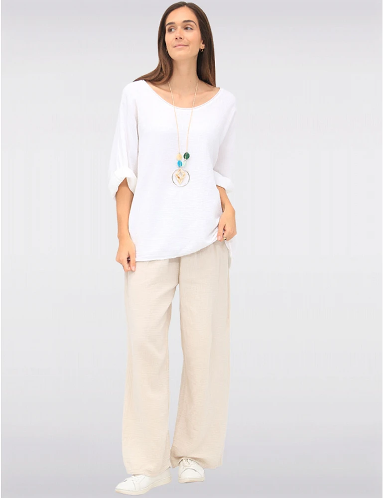 Manteaux | La maison du manteau au Québec Haut en Coton texturé à Manches 3/4 Col V Coupe Ample & Collier par Froccella