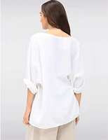 Manteaux | La maison du manteau au Québec Haut en Coton texturé à Manches 3/4 Col V Coupe Ample & Collier par Froccella
