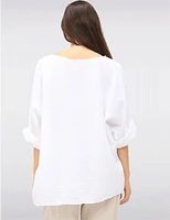 Manteaux | La maison du manteau au Québec Haut en Coton texturé à Manches 3/4 Col V Coupe Ample & Collier par Froccella