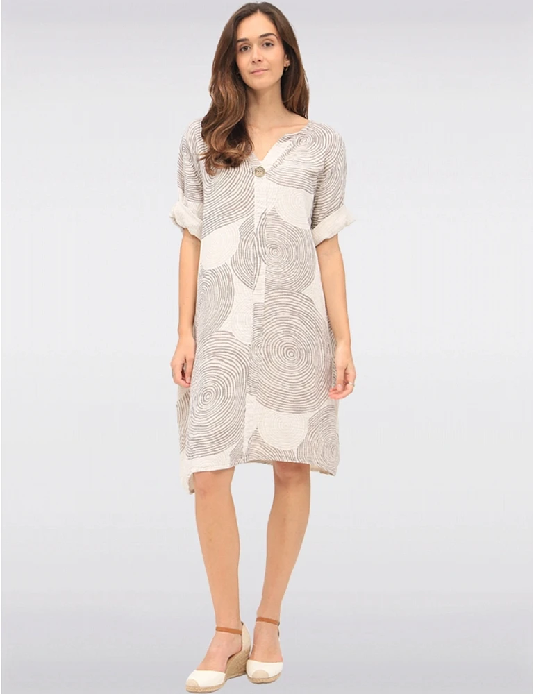 Robe Col Fendu Imprimé Spirale par Froccella