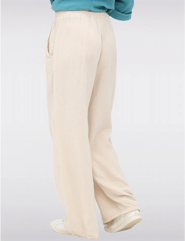 Manteaux | La maison du manteau au Québec Pantalon Large en Coton Texturé avec Taille Élastique & Poches par Froccella