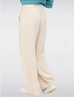 Manteaux | La maison du manteau au Québec Pantalon Large en Coton Texturé avec Taille Élastique & Poches par Froccella
