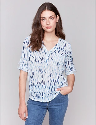 Manteaux | La maison du manteau au Québec Blouse En Coton Imprimée à Demi-boutonnage Poche Poitrine et Col Par Charlie B