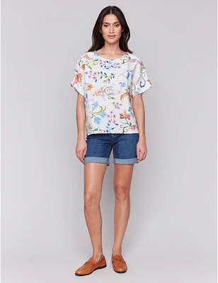 Haut Lin Floral Manches Dolman par Charlie B