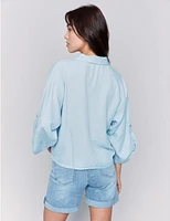 Manteaux | La maison du manteau au Québec Blouse Florale avec Nœud Devant Poche Poitrine et Manches 3/4 par Charlie B