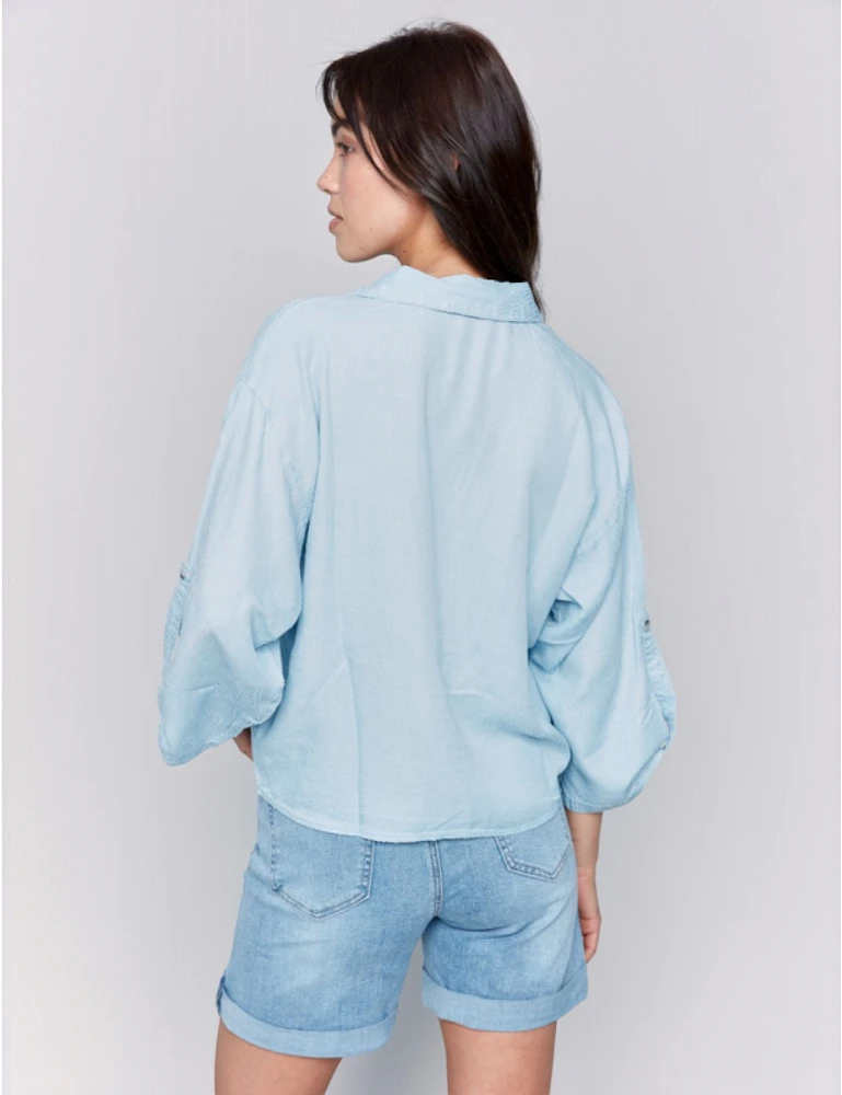 Manteaux | La maison du manteau au Québec Blouse Florale avec Nœud Devant Poche Poitrine et Manches 3/4 par Charlie B