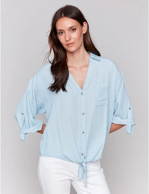 Manteaux | La maison du manteau au Québec Blouse Florale avec Nœud Devant Poche Poitrine et Manches 3/4 par Charlie B