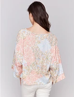 Manteaux | La maison du manteau au Québec Blouse Imprimée à Manches 3/4 Larges avec Détails en Point Échelle par Charlie B