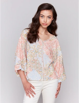 Manteaux | La maison du manteau au Québec Blouse Imprimée à Manches 3/4 Larges avec Détails en Point Échelle par Charlie B