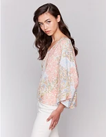Manteaux | La maison du manteau au Québec Blouse Imprimée à Manches 3/4 Larges avec Détails en Point Échelle par Charlie B