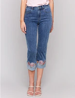 Manteaux | La maison du manteau au Québec Jean Denim Droit Écourté Extensible avec Poignets Brodés de Fleurs par Charlie B