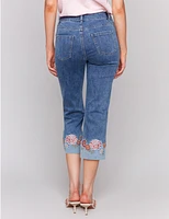 Manteaux | La maison du manteau au Québec Jean Denim Droit Écourté Extensible avec Poignets Brodés de Fleurs par Charlie B