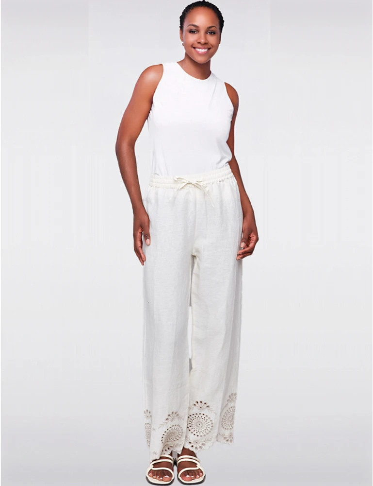 Manteaux | La maison du manteau au Québec Pantalon en Lin à Ourlet Broderie Anglaise & Taille Élastique par Charlie B