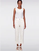 Manteaux | La maison du manteau au Québec Pantalon Droit Écourté en Sergé Extensible avec Broderies Florales par Charlie B