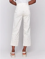 Manteaux | La maison du manteau au Québec Pantalon Droit Écourté en Sergé Extensible avec Broderies Florales par Charlie B