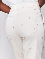 Manteaux | La maison du manteau au Québec Pantalon Droit Écourté en Sergé Extensible avec Broderies Florales par Charlie B