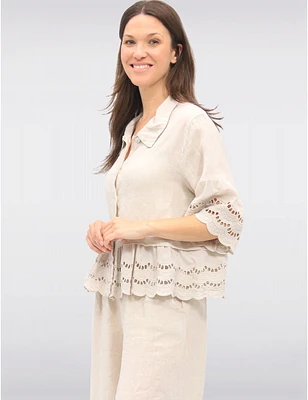 Manteaux | La maison du manteau au Québec Chemise Chic en Lin Boutonnée avec Bordures Broderie Anglaise par Froccella