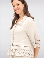 Manteaux | La maison du manteau au Québec Chemise Chic en Lin Boutonnée avec Bordures Broderie Anglaise par Froccella