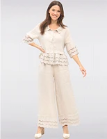 Manteaux | La maison du manteau au Québec Pantalon Large en Lin avec Bordures Broderie Anglaise et Poches par Froccella