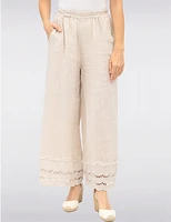Manteaux | La maison du manteau au Québec Pantalon Large en Lin avec Bordures Broderie Anglaise et Poches par Froccella