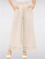 Manteaux | La maison du manteau au Québec Pantalon Large en Lin avec Bordures Broderie Anglaise et Poches par Froccella