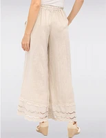 Manteaux | La maison du manteau au Québec Pantalon Large en Lin avec Bordures Broderie Anglaise et Poches par Froccella