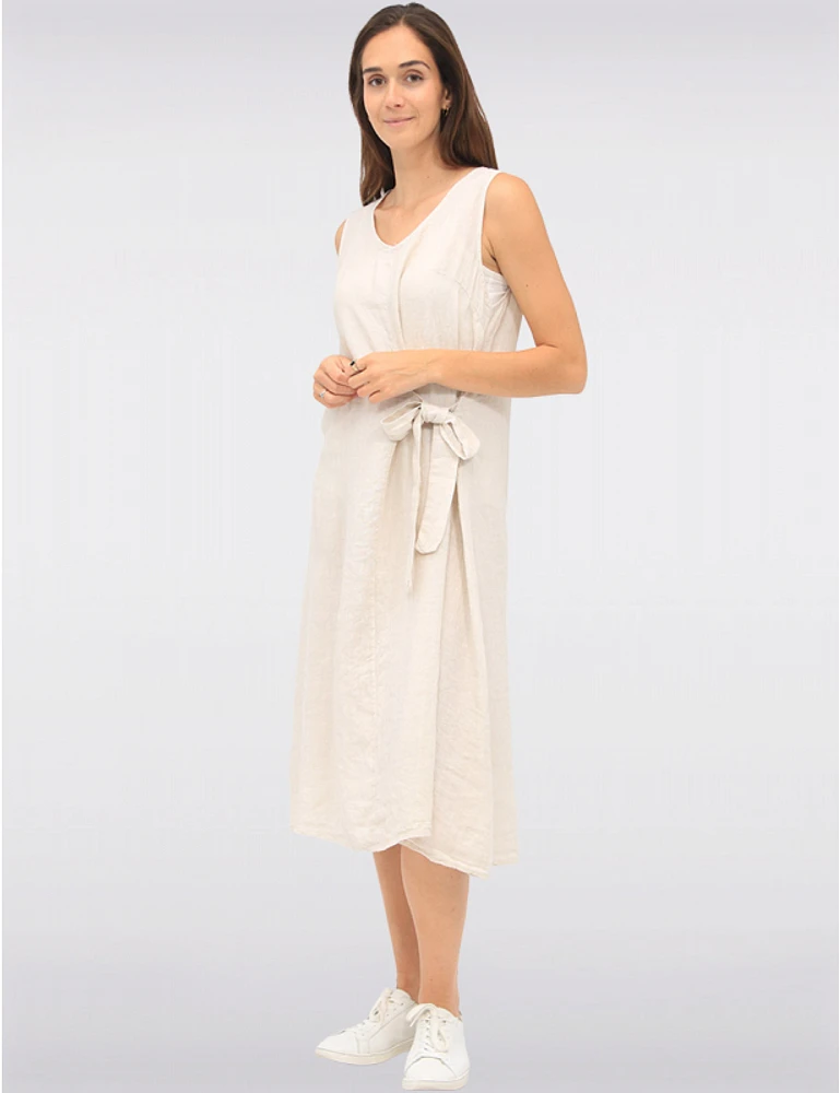 Manteaux | La maison du manteau au Québec Robe Élégante Sans Manches en Lin avec Lien à Nouer Sur le Côté par Froccella