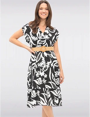 Manteaux | La maison du manteau au Québec Robe Cache-cœur Imprimée Avec Taille Élastique & Ceinture Raphia Par Froccella