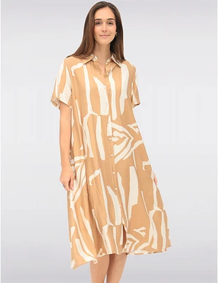 Manteaux Manteaux | La maison du manteau au Québec Robe Chemise Boutonnée à Imprimé Abstrait avec Manches Courtes et Poches