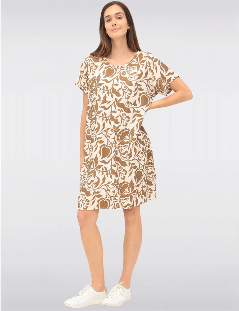 Manteaux | La maison du manteau au Québec Robe Décontractée à Fleurs Mi-Longue en Mélange de Cotton avec Manches Courtes