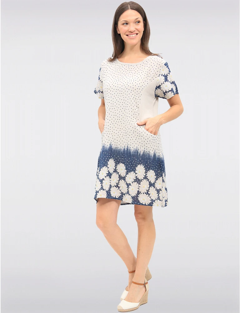 Manteaux | La maison du manteau au Québec Robe Manches Courtes À Pois Et Floral Avec Tricot Taille par Froccella