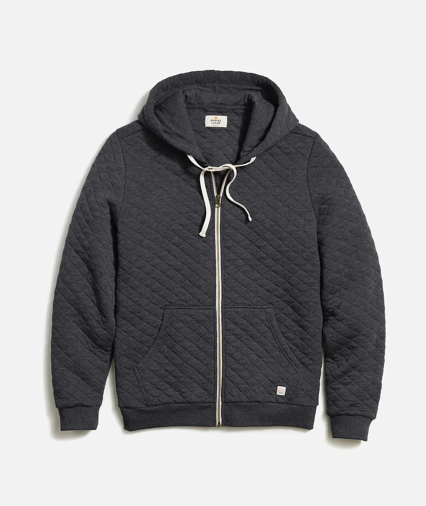 Corbet Quilted Full Zip Hoodie Dark Heather Grey