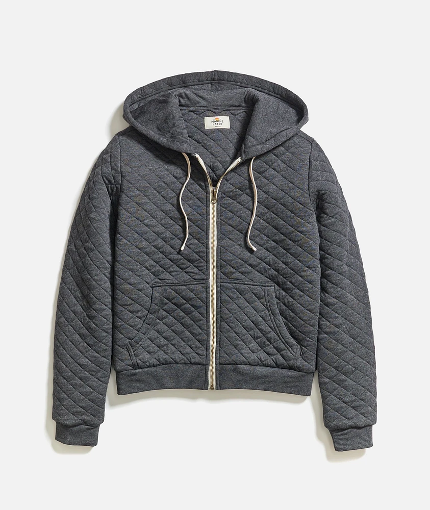 Women's Corbet Quilted Full Zip Hoodie Dark Heather Grey