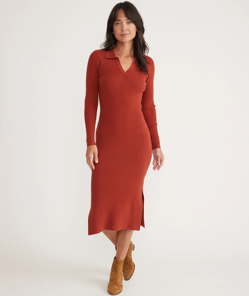 Lexi Rib Long Sleeve Sweater Polo Dress