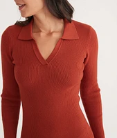 Lexi Rib Long Sleeve Sweater Polo Dress