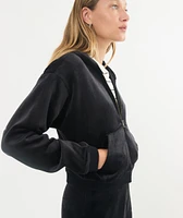 Cord Velour Cropped Zip Up Hoodie