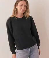 Women's Corbet Quilted Puff Sleeve Crewneck Charcoal