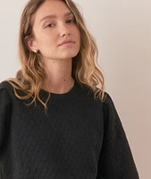 Women's Corbet Quilted Puff Sleeve Crewneck Charcoal