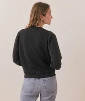 Women's Corbet Quilted Puff Sleeve Crewneck Charcoal