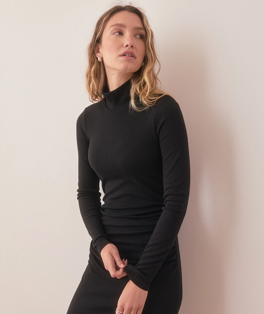 Lexi Rib Ruched Turtleneck Dress