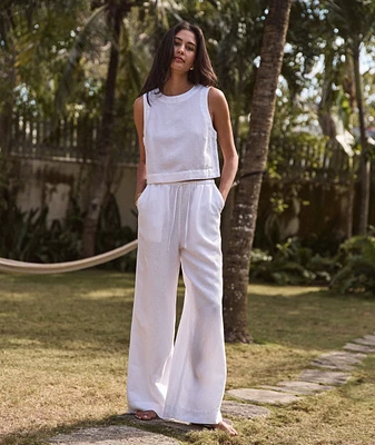Linen Drawstring Wide Leg Pant