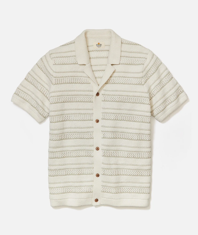 Open Knit Sweater Button-Down