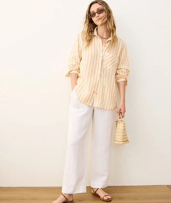 Linen Drawstring Straight Leg Pant
