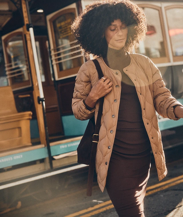 Coat Layering Turtleneck Outfit Marine Layer Lexi Rib Ruched