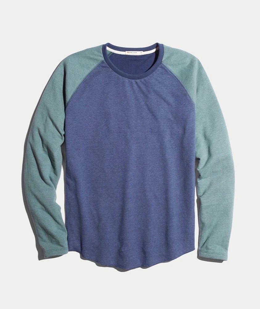 Double Knit Baseball Raglan Deep Denim/Forest Green