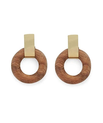 Soko Arlie Circle Studs in Brass/Wood