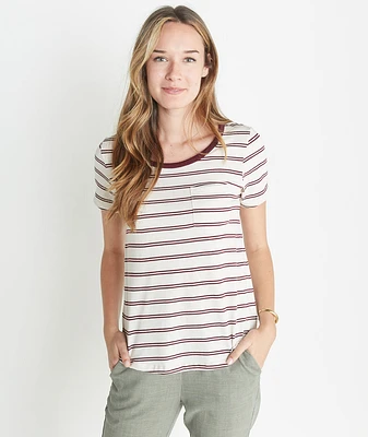 Boyfriend Pocket Tee Merlot Stripe
