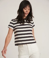 Crop Tee Soft Black/Cream Stripe